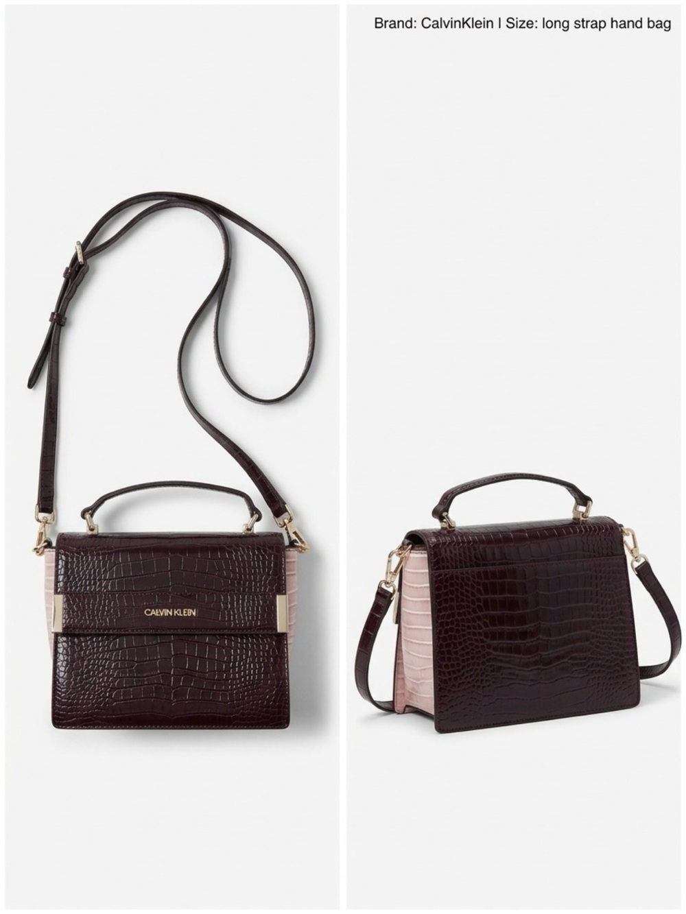 Calvin Klein Ck Croc Top Handle Crossbody Bag Maroon Brown & light Pink